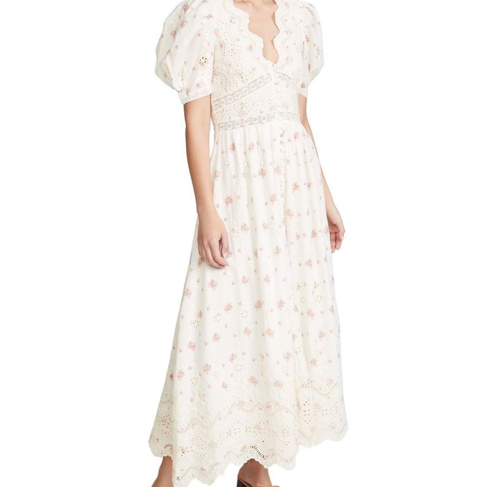 LOVESHACKFANCY Stacy Floral-print eyelet Dress 0